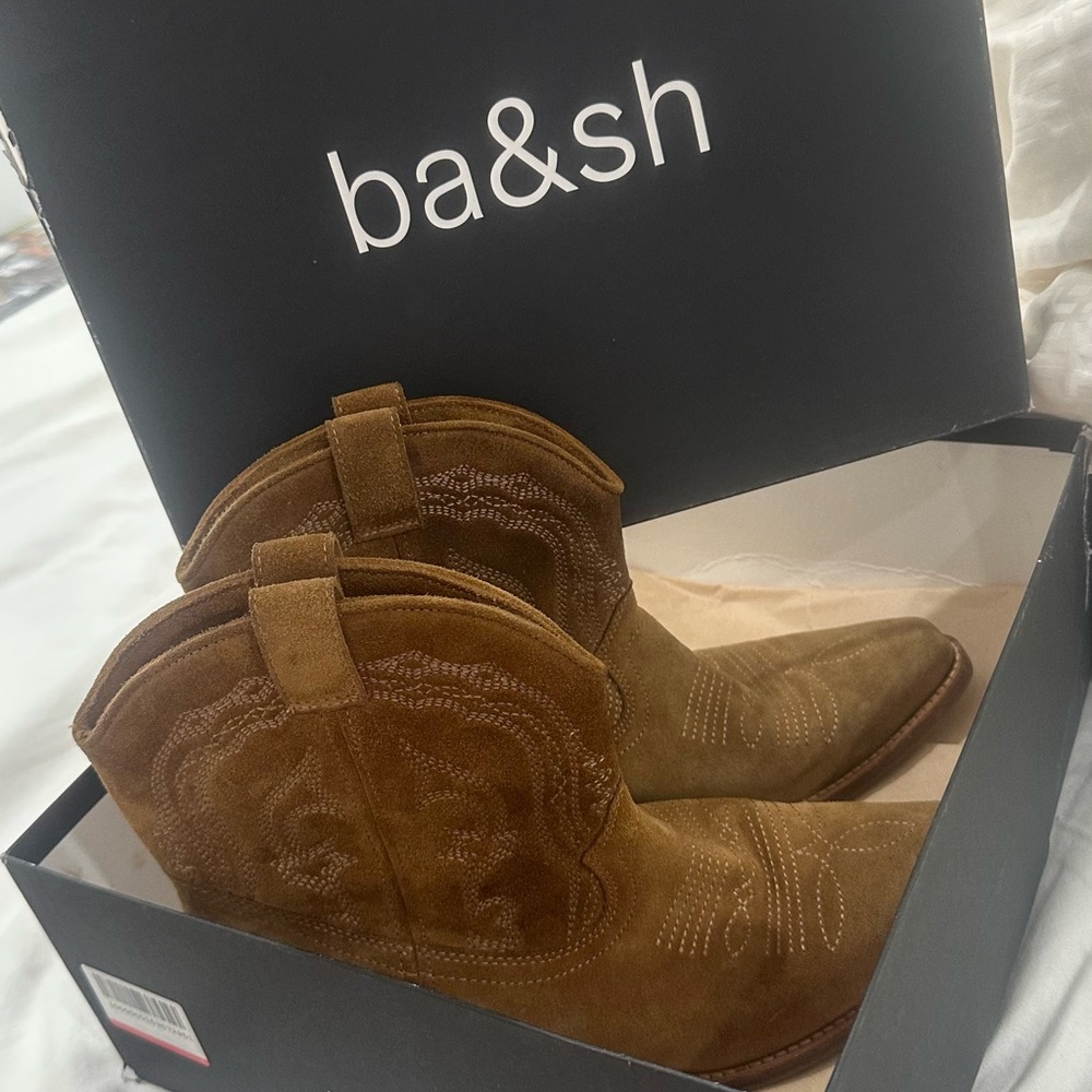 ba&sh Tan Suede Western Ankle Booties